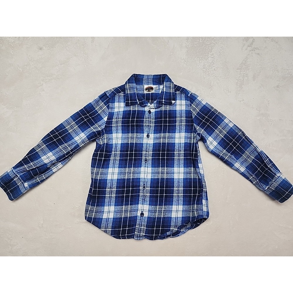 Outdoor‎ Kids Boys Blue Plaid Button Up Flannel Shirt Sz M (